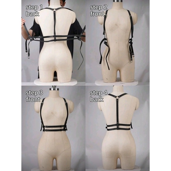 Body Harness Women's Adjustable Faux Leather Belt Cage Bra Top Strappy - Picture 3 of 3
